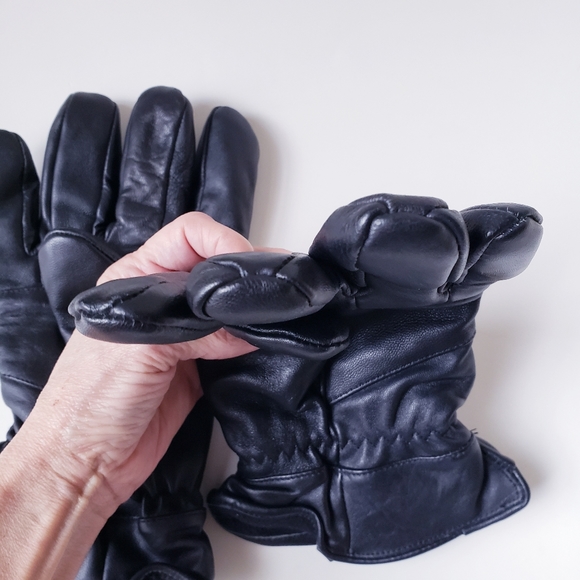 Mens Black Thinsulate Leather Gloves - Picture 5 of 9